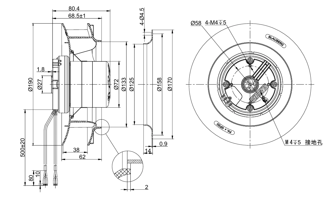 BN-B190B-EC-02 overall dimensions